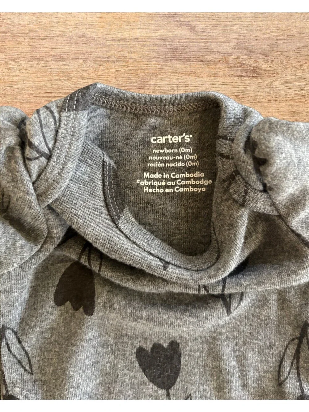 Carter's Gray Tulip Print Newborn Bodysuit Short Sleeve